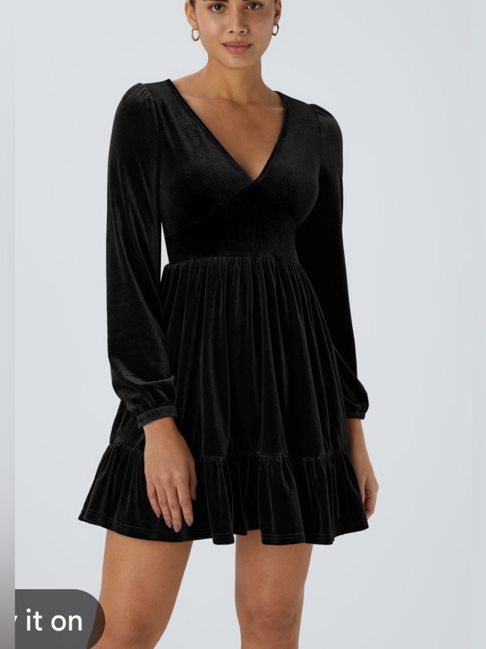 NWT Everyday Deep V Neck Long Sleeve Ruffled Hem Velvet Mini Chill Dress Small